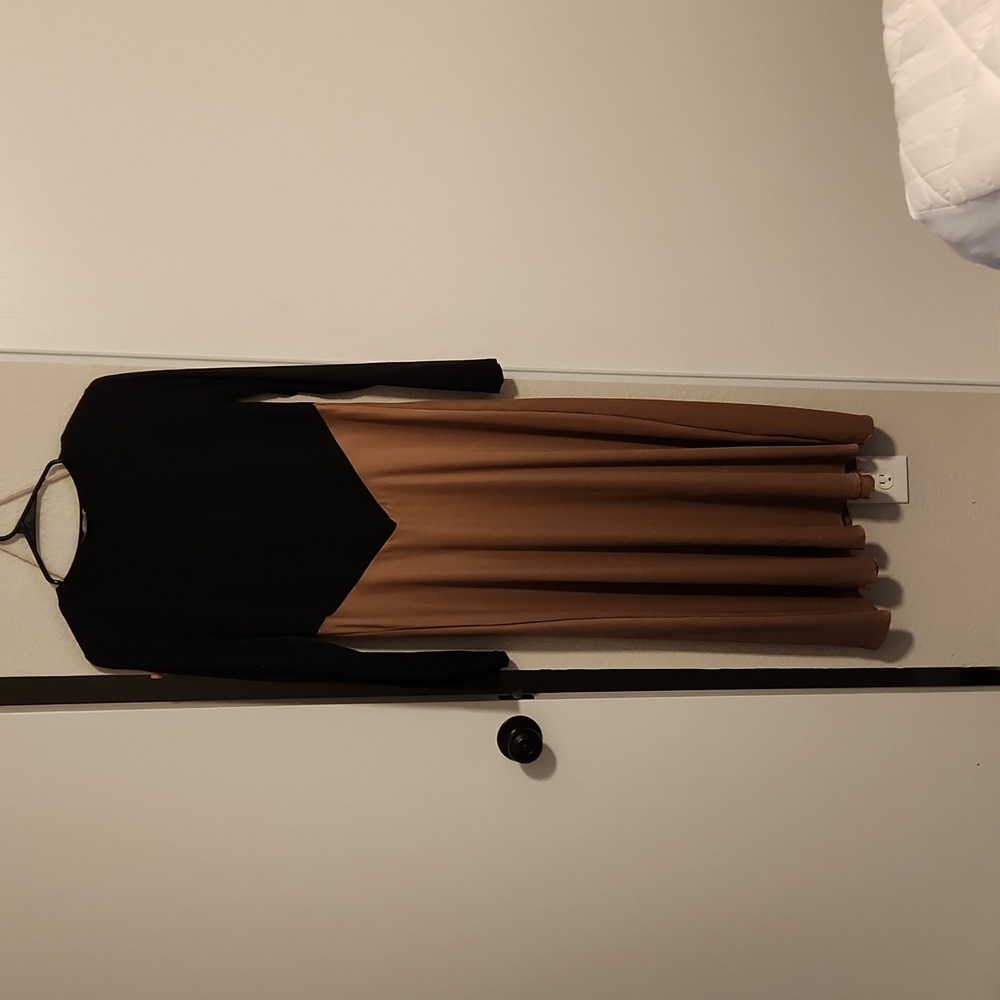Woman's Zara Black and Copper Longsleeve Maxi dress. Size S.